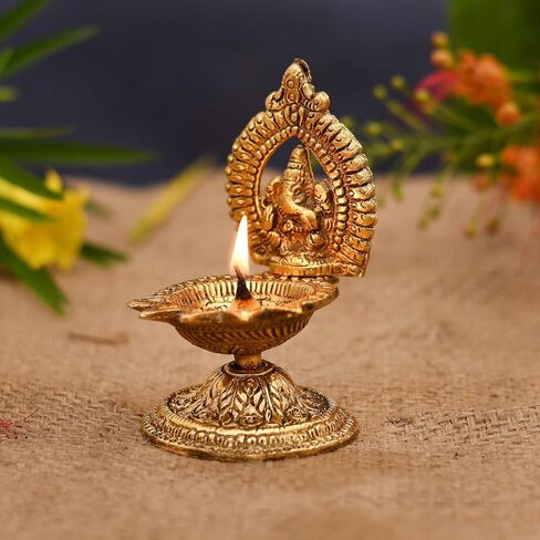 CraftVatika Ganesha Diya Oil Lamp Metal Diya Deepak Akhand Jyot Kuber Hindu Temple Havan Puja Religious Oil Lamp (Size 4.5 x 2.5 Inches) in Kuwait