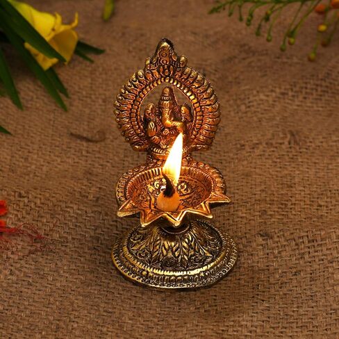 CraftVatika Ganesha Diya Oil Lamp Metal Diya Deepak Akhand Jyot Kuber Hindu Temple Havan Puja Religious Oil Lamp (Size 4.5 x 2.5 Inches) in Kuwait