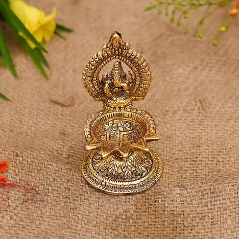 CraftVatika Ganesha Diya Oil Lamp Metal Diya Deepak Akhand Jyot Kuber Hindu Temple Havan Puja Religious Oil Lamp (Size 4.5 x 2.5 Inches) in Kuwait