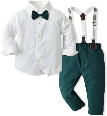 HIMEAN طفل رضيع الفتيان ملابس الرجل النبيل كم طويل ربطة عنق قمصان + السراويل الحمالة الدعاوى الملابس مجموعات in Kuwait