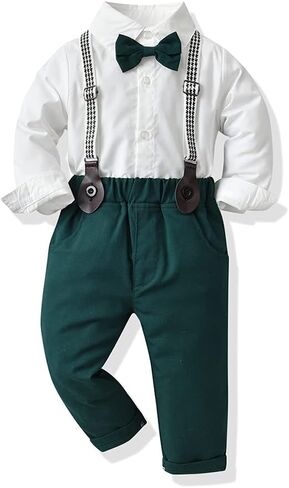 HIMEAN طفل رضيع الفتيان ملابس الرجل النبيل كم طويل ربطة عنق قمصان + السراويل الحمالة الدعاوى الملابس مجموعات in Kuwait