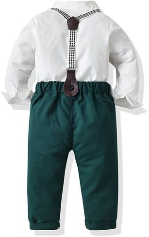 HIMEAN طفل رضيع الفتيان ملابس الرجل النبيل كم طويل ربطة عنق قمصان + السراويل الحمالة الدعاوى الملابس مجموعات in Kuwait