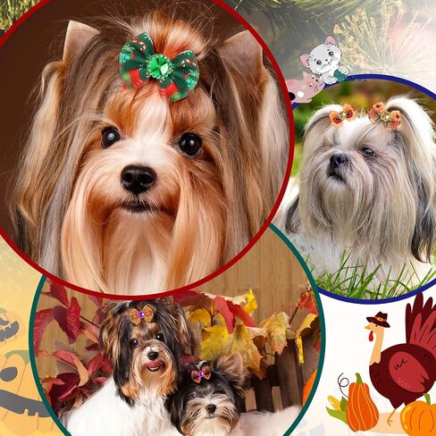 Yunlly 240 Pcs Thanksgiving Christmas Dog Hair Bows with Rubber Bands Halloween Puppy Bows Cute Style Pet Hair Bows Rhinestone Grooming Bows Cat Dog Topknot Bows Small Fall Holiday Bowknot Accessory in Saudi Arabia