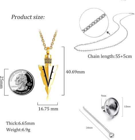 LuxglitterLin Spearpoint رأس السهم جرة قلادة للرماد القبلية الرماد حامل الحرق تذكارات تذكارية قلادة مجوهرات in Kuwait
