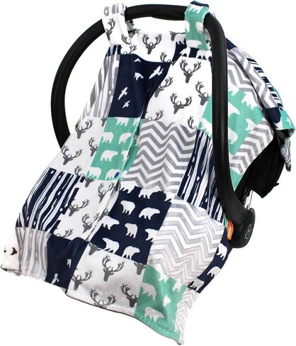 بطانية مقعد السيارة Dear Baby Gear - مظلة مقعد السيارة للرضع وغطاء شتوي - غطاء مقعد سيارة مريح للأطفال للبنات والأولاد - يمكن استخدامه كغطاء لعربة الأطفال - دببة سوداء - أسود ورمادي - مينكي منقوش - 40 بوصة × 30 بوصة in Kuwait