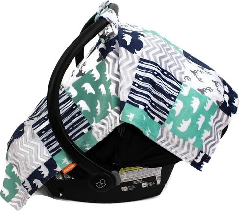 بطانية مقعد السيارة Dear Baby Gear - مظلة مقعد السيارة للرضع وغطاء شتوي - غطاء مقعد سيارة مريح للأطفال للبنات والأولاد - يمكن استخدامه كغطاء لعربة الأطفال - دببة سوداء - أسود ورمادي - مينكي منقوش - 40 بوصة × 30 بوصة in Kuwait