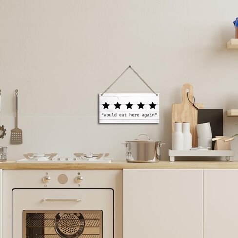 لافتات مطبخ مضحكة، 5 نجوم ستأكل هنا مرة أخرى علامات لوحة خشبية معلقة على الحائط لباب المنزل والمزرعة والمطبخ وغرفة الطعام وديكور المطعم، لافتات مطبخ لطيفة لتزيين الحائط 11.8 × 5.9 بوصة (J617) in Kuwait