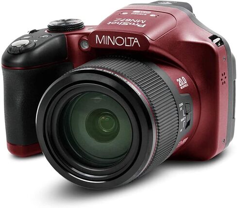 كاميرا Minolta MN67Z-BK 20MP / 1080p HD Bridge الرقمية مع حزمة تكبير بصري 67x مع بطاقة ذاكرة Lexar Professional 633x 64GB UHS-1 فئة 10 SDXC وحقيبة كاميرا ديكو جير لكاميرات DSLR (أحمر) in Kuwait