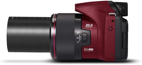 كاميرا Minolta MN67Z-BK 20MP / 1080p HD Bridge الرقمية مع حزمة تكبير بصري 67x مع بطاقة ذاكرة Lexar Professional 633x 64GB UHS-1 فئة 10 SDXC وحقيبة كاميرا ديكو جير لكاميرات DSLR (أحمر) in Kuwait
