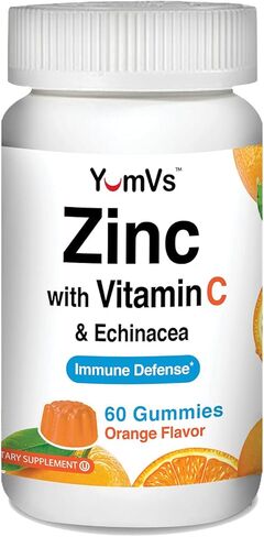 علكات الزنك وفيتامين C وإشنسا للبالغين والأطفال من YumVs | مضغ العلكة - نباتي، حلال، كوشير | نكهة البرتقال - عدد 60 in Kuwait