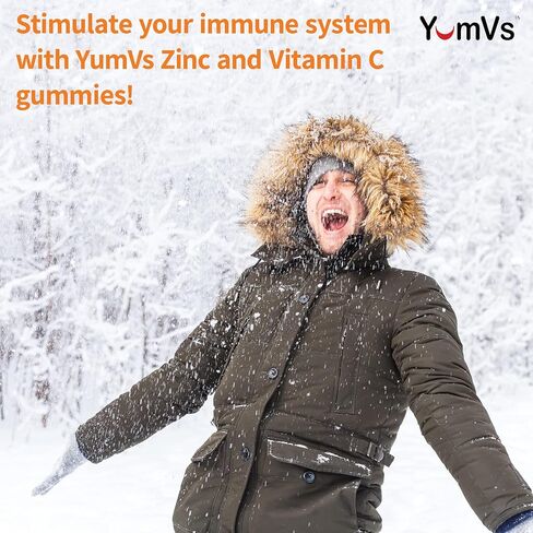 علكات الزنك وفيتامين C وإشنسا للبالغين والأطفال من YumVs | مضغ العلكة - نباتي، حلال، كوشير | نكهة البرتقال - عدد 60 in Kuwait
