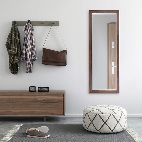 DesignOvation Beatrice Transitional Framed Panel Wall Mirror, 19 x 51, Walnut Brown, Chic Full Length Mirror for Wall in Kuwait