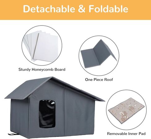 Outdoor Cat House, Waterproof Feral Cat Shelter with Removable Mat, Weatherproof Warm Cat Houses for Outdoor/Indoor Cats Small Dog House Anti-Collapse (Grey, 20 * 17 * 15inch) in Kuwait