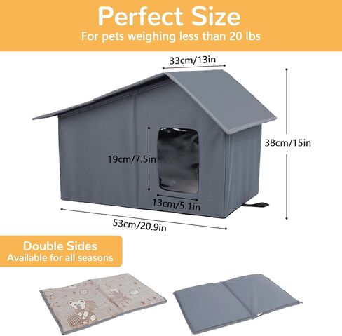Outdoor Cat House, Waterproof Feral Cat Shelter with Removable Mat, Weatherproof Warm Cat Houses for Outdoor/Indoor Cats Small Dog House Anti-Collapse (Grey, 20 * 17 * 15inch) in Kuwait