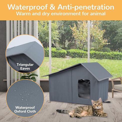 Outdoor Cat House, Waterproof Feral Cat Shelter with Removable Mat, Weatherproof Warm Cat Houses for Outdoor/Indoor Cats Small Dog House Anti-Collapse (Grey, 20 * 17 * 15inch) in Kuwait