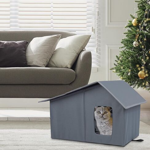 Outdoor Cat House, Waterproof Feral Cat Shelter with Removable Mat, Weatherproof Warm Cat Houses for Outdoor/Indoor Cats Small Dog House Anti-Collapse (Grey, 20 * 17 * 15inch) in Kuwait