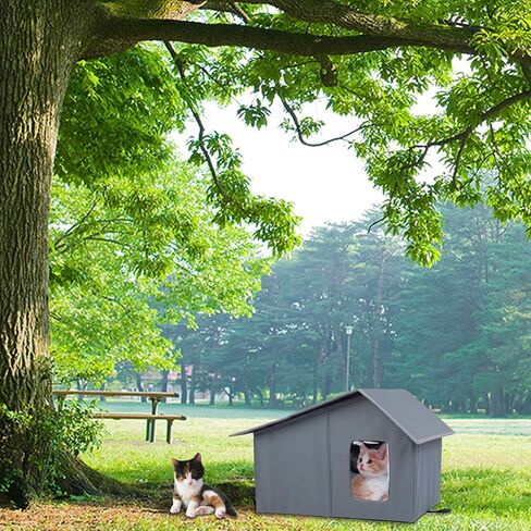 Outdoor Cat House, Waterproof Feral Cat Shelter with Removable Mat, Weatherproof Warm Cat Houses for Outdoor/Indoor Cats Small Dog House Anti-Collapse (Grey, 20 * 17 * 15inch) in Kuwait