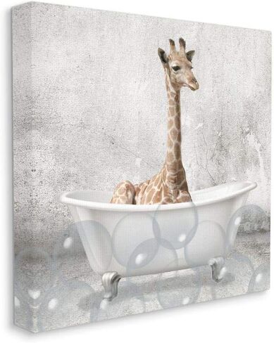 Stupell Industries Baby Giraffe Bath Time Cute Animal Design, Black Framed, 12 x 12, aa-345_fr_12x12 in Kuwait