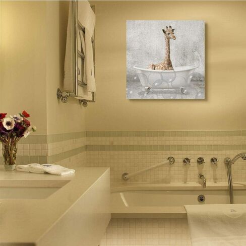 Stupell Industries Baby Giraffe Bath Time Cute Animal Design, Black Framed, 12 x 12, aa-345_fr_12x12 in Kuwait