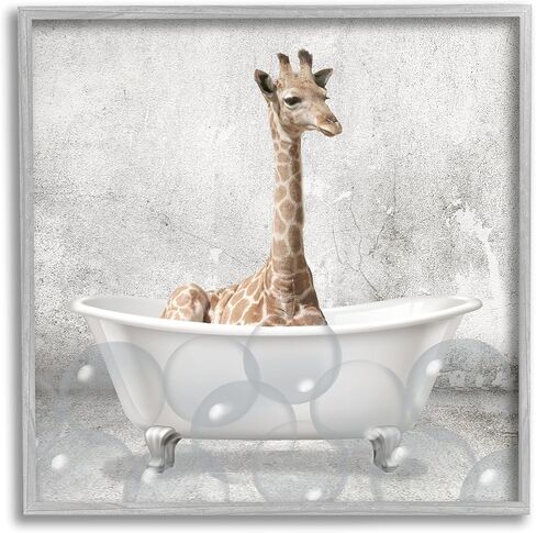 Stupell Industries Baby Giraffe Bath Time Cute Animal Design, Black Framed, 12 x 12, aa-345_fr_12x12 in Kuwait