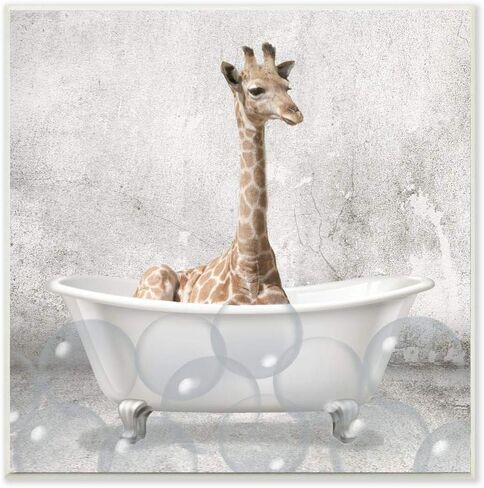 Stupell Industries Baby Giraffe Bath Time Cute Animal Design, Black Framed, 12 x 12, aa-345_fr_12x12 in Kuwait