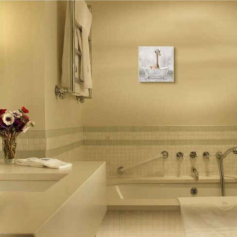 Stupell Industries Baby Giraffe Bath Time Cute Animal Design, Black Framed, 12 x 12, aa-345_fr_12x12 in Kuwait