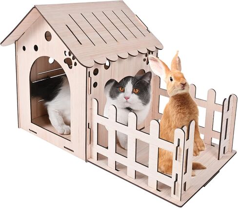 قلعة أرنب خشبية كبيرة جدًا - أسرة خشبية للقطط الداخلية، مخبأ أرنب بيت أرنب فاخر لراحة الحيوانات الصغيرة وبيت لعب لموئل مخبأ خنزير شينشيلا غينيا الهامستر in Kuwait