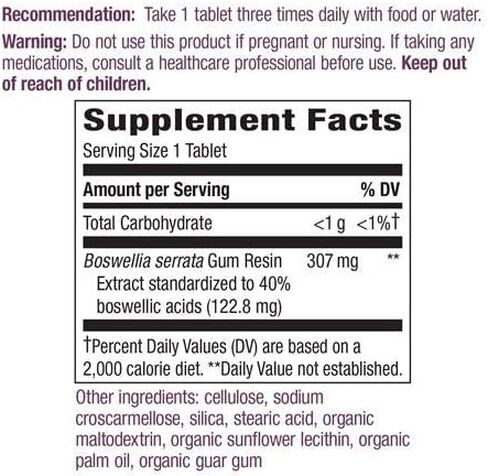 Nature's Way Standardized Boswellia, 40% Boswellic Acids per Serving, TRU-ID Certified, Vegetarian, 60 Tablets, Pack of 2 in Saudi Arabia