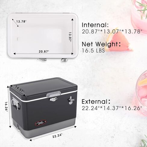 Creole Feast 54-Quart Portable Cooler, 4-Day Ice Retention Chest Box for Camping, Sports Activities, Fishing, BBQ and Beach Blast, Dark, CL5401D in Kuwait