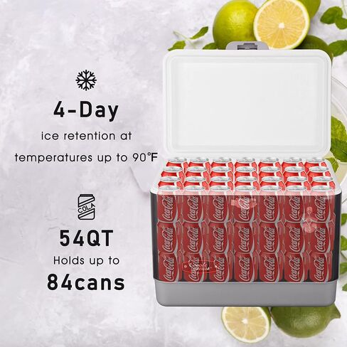 Creole Feast 54-Quart Portable Cooler, 4-Day Ice Retention Chest Box for Camping, Sports Activities, Fishing, BBQ and Beach Blast, Dark, CL5401D in Kuwait