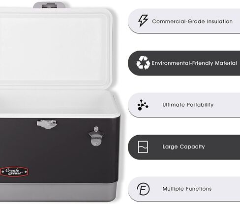 Creole Feast 54-Quart Portable Cooler, 4-Day Ice Retention Chest Box for Camping, Sports Activities, Fishing, BBQ and Beach Blast, Dark, CL5401D in Kuwait