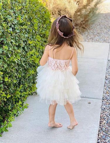 Cilucu Girls Dress Toddler Kids Party Dress Sequin Tutu Pageant Lace Dresses Gown for Flower Girl Baby Rose Gold/Pink Peach in Saudi Arabia