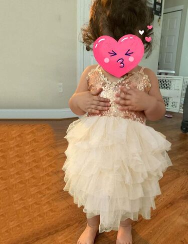 Cilucu Girls Dress Toddler Kids Party Dress Sequin Tutu Pageant Lace Dresses Gown for Flower Girl Baby Rose Gold/Pink Peach in Saudi Arabia