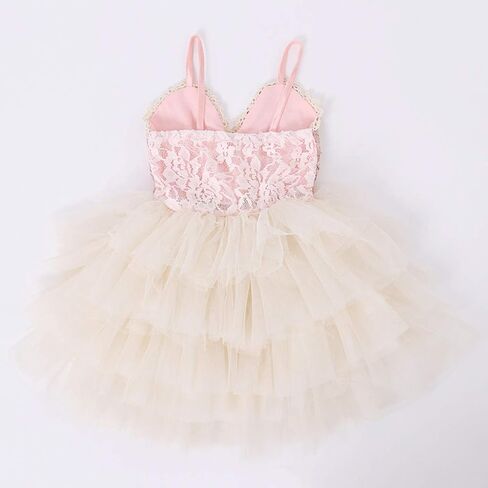 Cilucu Girls Dress Toddler Kids Party Dress Sequin Tutu Pageant Lace Dresses Gown for Flower Girl Baby Rose Gold/Pink Peach in Saudi Arabia