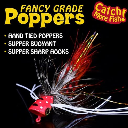 بوبر-الذباب مقابل-Fly-Fishing-Topwater-Panfish-Bluegill-Bass-Poppers الذباب البق السحر in Kuwait