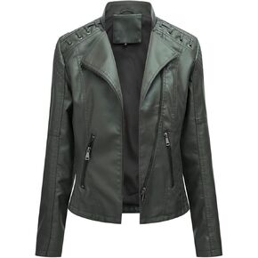 Lu's Chic Women's Motorcycle Jacket Fashion Dressy Vegan Leather Biker Coat Light Slim Fit Crop Blazer Moto Jacket
