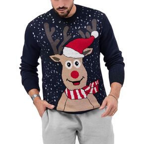Karlywindow Mens Ugly Christmas Sweater Holiday Reindeer Snowflake Santa Soft Pullover Long Sleeve Knitted Sweaters