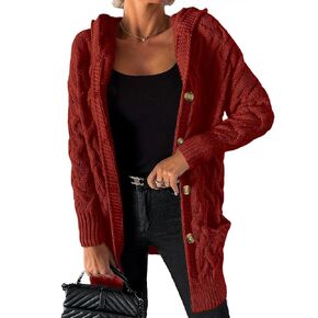 MASCOMODA Women Fall 2023 Oversized Long Sleeve Hooded Chunky Cardigan Sweaters Winter Button Up Cable Knit Sweater Outerwear in Saudi Arabia