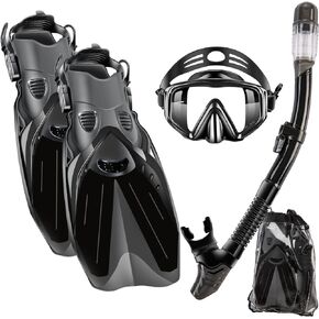 2023 Version Snorkel Set, Mask Fins Snorkeling Gear Adults, Snorkel Goggles Panoramic View Anti-Fog Anti-Leak Dry Top Snorkel and Dive Flippers Kit with Gear Bag for Diving Training in Saudi Arabia