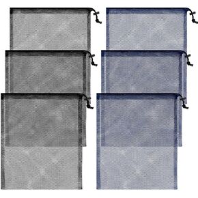LEIFIDE 6 Pcs Scalloping Bags Diving Bag 13 x 15.5 Inch Nylon Mesh Bags Drawstring Net Bag for Snorkeling Swimming Gear Sports Equipment, Black, Navy