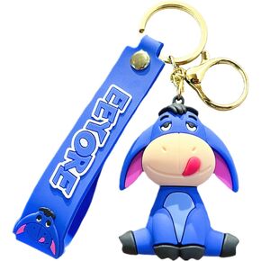 TLDXDOU Anime Winni Pooh Eeyor Silicone Keychain, Cartoon Silica Gel Key Ring for Women, Men, Girls and Boys