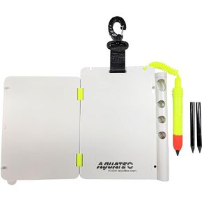 AQUATEC Foldable Dive Writing Slate with Corrosion Resistant Locking Gate Clip and 3 Replaceable Graphit Pencils, Multi Page Diving Writing Slate in Kuwait