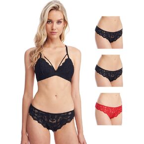 JENNY JEN Allie 3-Pack Lace Bikini Underwear for Women, Cheeky Brief Panties with Minimal Half Back Coverage in Kuwait