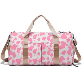 حقيبة رياضية من BHAHB، حقيبة من القماش الخشن للرياضة في عطلة نهاية الأسبوع، حقيبة ليلية، حقيبة سفر مع حجرة للأحذية، حزام كتف جيب مبلل مقاوم للماء للنساء للسباحة، نمط الفهد الفهد باللون الأسود الداكن in Kuwait