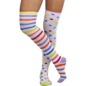 ToBeInStyle Women’s Fun Jester Pattern Polka Dot & Striped Thigh High Stockings