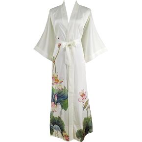 Ledamon Women's Kimono Long Robe - Classic Floral Bathrobe Nightgown