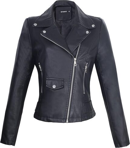 سترة GETUBACK النسائية النحيفة لراكبي الدراجات النارية من جلد البولي يوريثان بسحاب Punk Rock in Kuwait