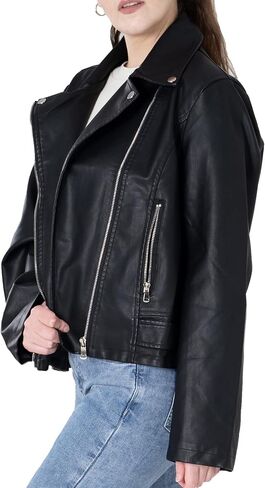 سترة GETUBACK النسائية النحيفة لراكبي الدراجات النارية من جلد البولي يوريثان بسحاب Punk Rock in Kuwait