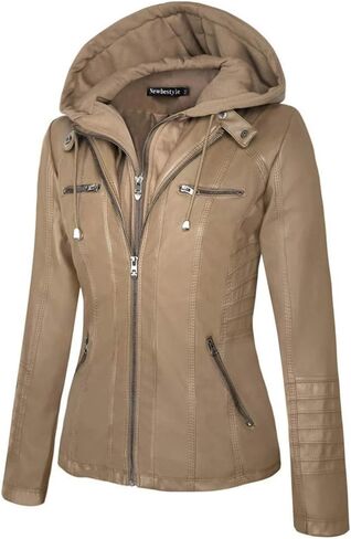 Newbestyle Faux Leather Jacket for Women Casual Moto Biker Jacket Quilted Full-Zip Coat in Saudi Arabia