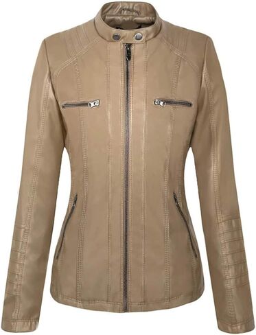 Newbestyle Faux Leather Jacket for Women Casual Moto Biker Jacket Quilted Full-Zip Coat in Saudi Arabia
